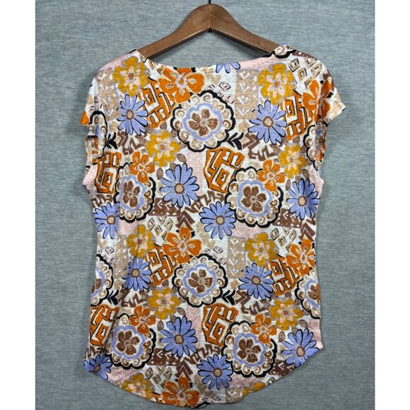 Nicole Miller Womens Shirt M Floral 100% Linen Top Boho Hippy Vacation Colorful - Picture 4 of 4